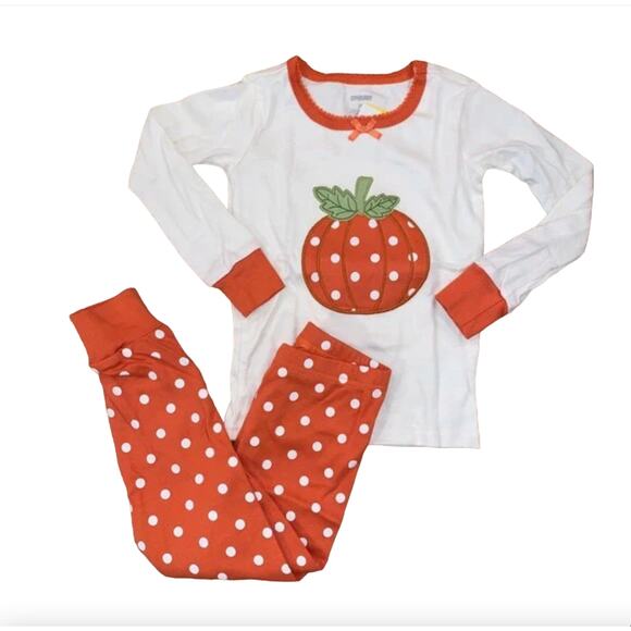 NWT Gymboree Girls Orange & Ivory Lil' Pumpkin Cotton 2-Piece Pajamas - Picture 1 of 9